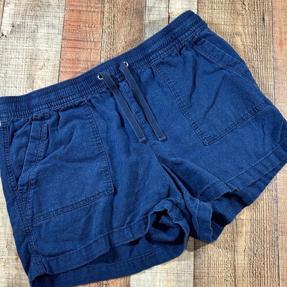 Nautica Navy Blue Linen Viscose Blend Pull On Shorts Elastic Waist Pockets XL